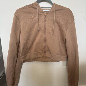 SHEIN Cropped Light Brown Zip Up Hoodie Sweatshirt